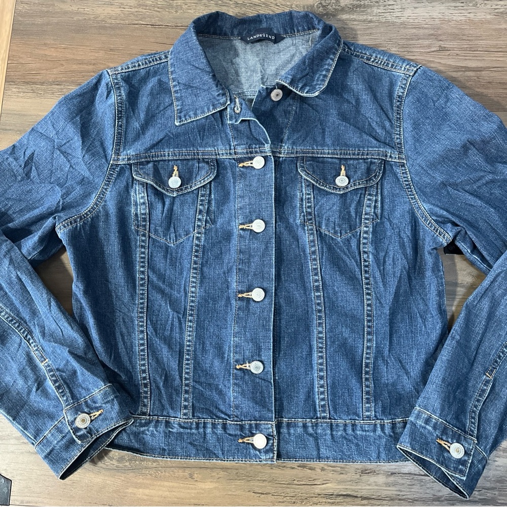 Lands End Denim Jacket Womens M Blue Cotton Jean Jacket